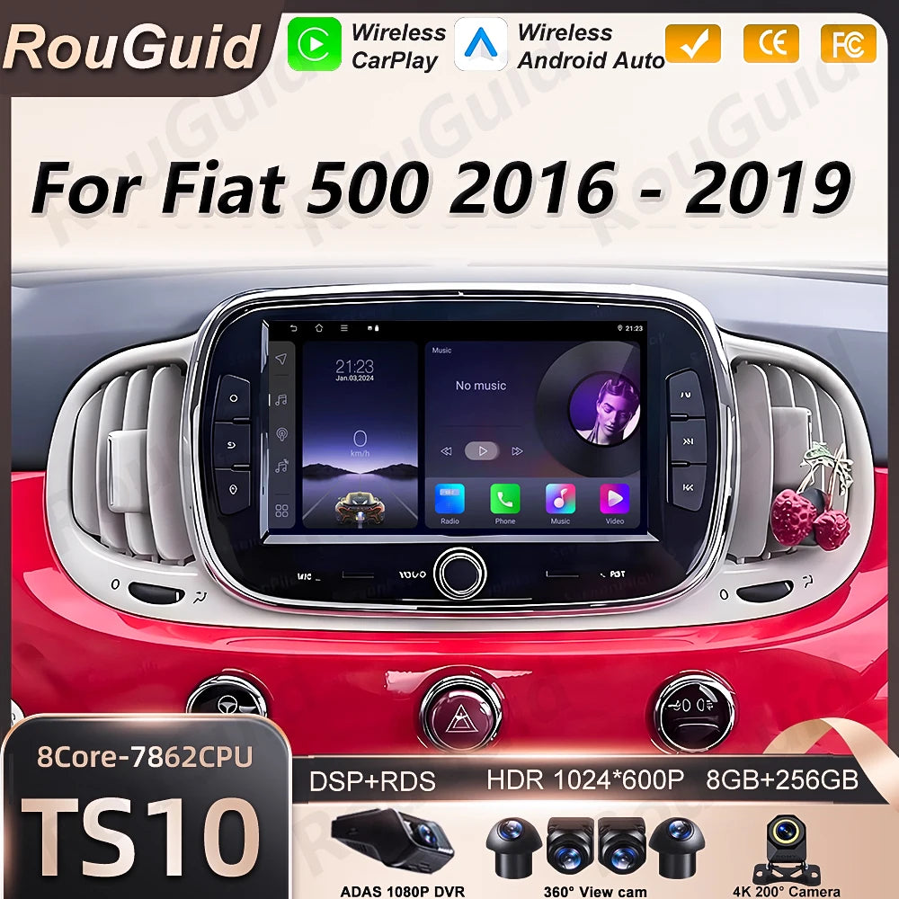 Android 16 Auto Car Radio Carplay For FIAT 500 2016 2017 2018 2019 Multimedia Player Touch | AUTOKITSHOP