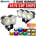 Motorcycle LED Spotlight Headlight Flash Strobe Light 2/3 Lens Hi/Low Beam Driving Lamps 1