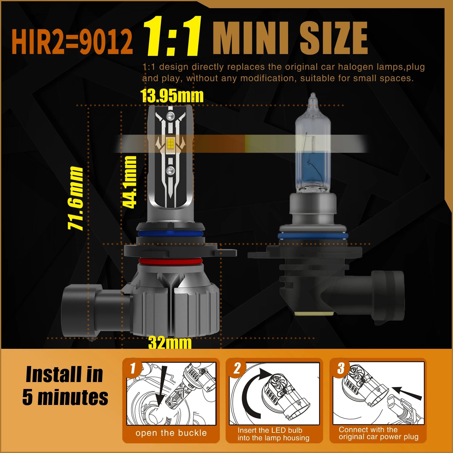 HIR2 Led Headlight Canbus No Error 9012 Car Bulb High Power 6000K White Light Diode Lamp 1