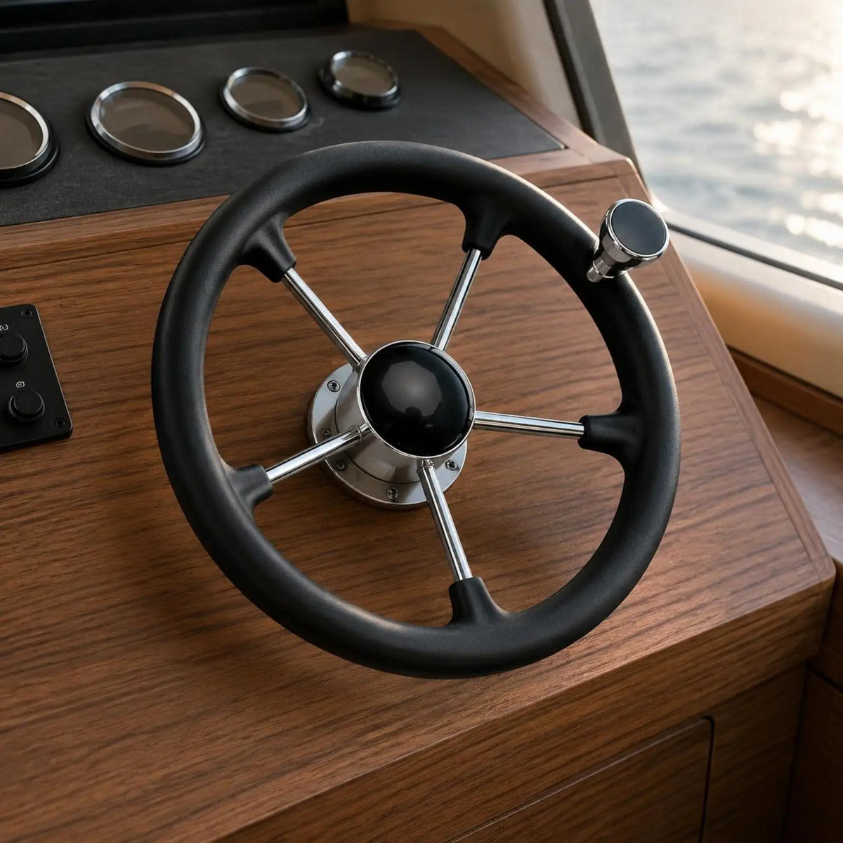 13.5 Inch Stainless Steel Boat Steering Wheel Stainless Steel Marine Steering Wheel for Boating - Automotive LED Light