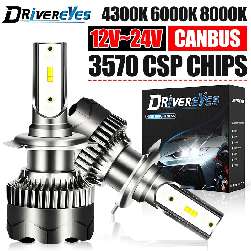 H7 LED Headlight CSP Chip H4 Bulb H1 H3 H11 H8 H9 9005 9006 HB3 HB4 4500K 6000K 8000K Ultr