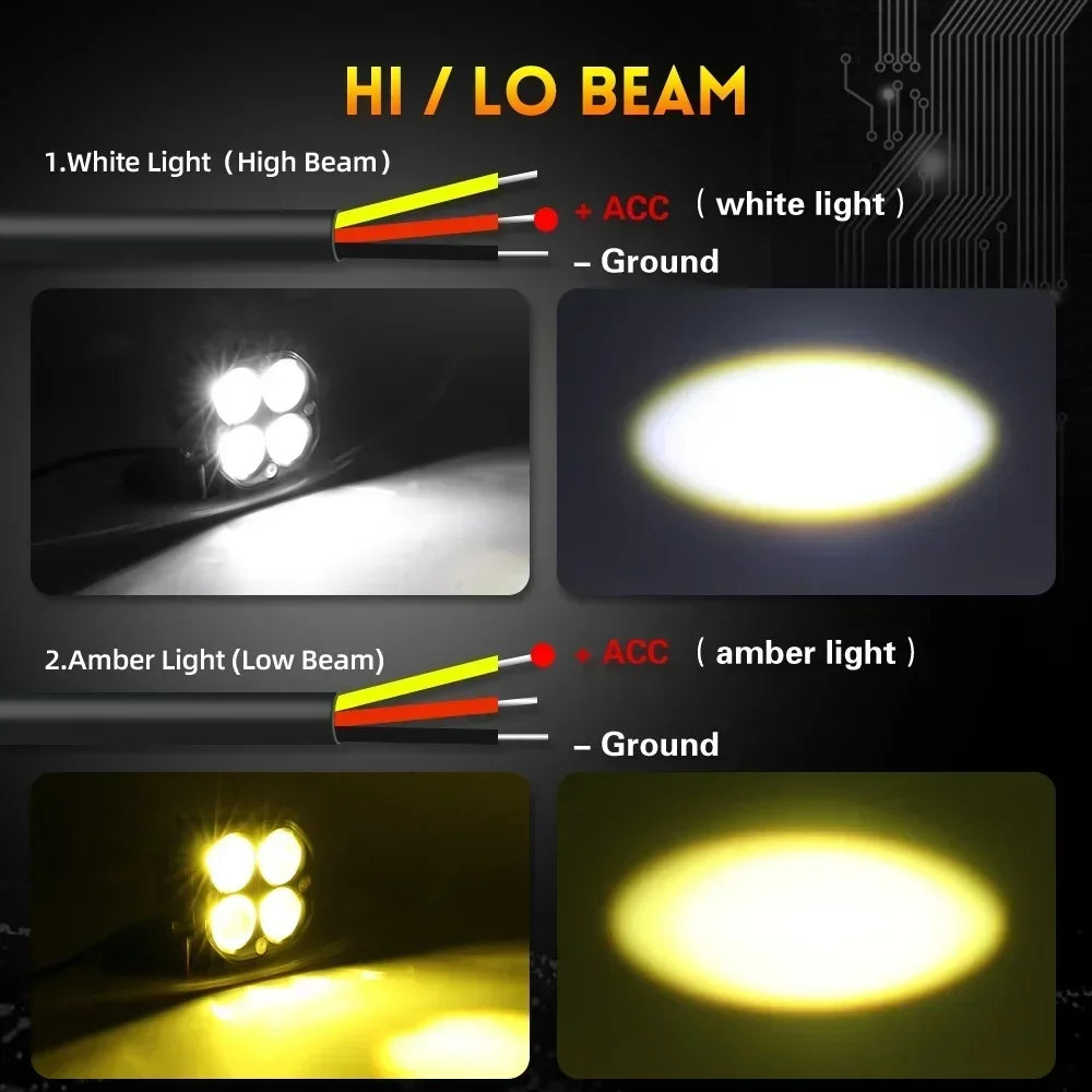 3000W Super Bright 3 Inch Dual Color LED Motorcycle Headlights Spotlights Auxiliary12V 24V
