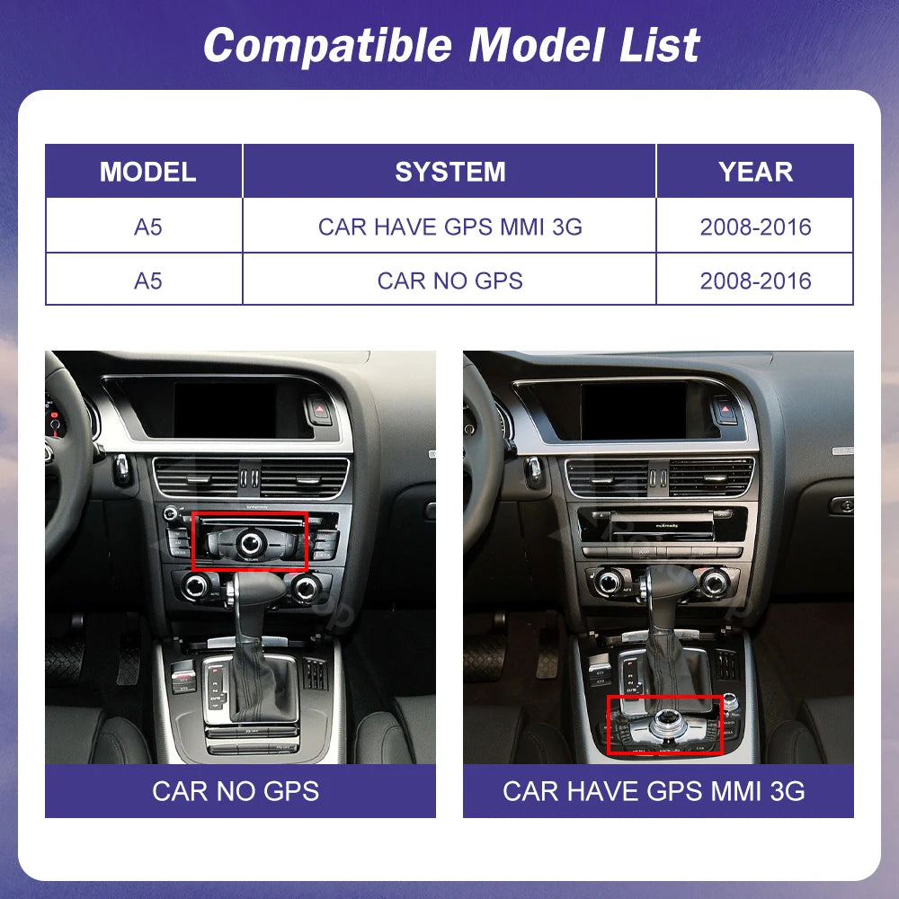 Linux 8.9/12.3inch Car Multimedia Touch Screen For Audi A5 2008-2016 with Wireless CarPlay | AUTOKITSHOP