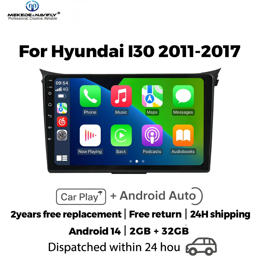 Android 14 Intelligent Car audio system For Hyundai i30 II 2 GD 2011-2017 Wireless Carplay