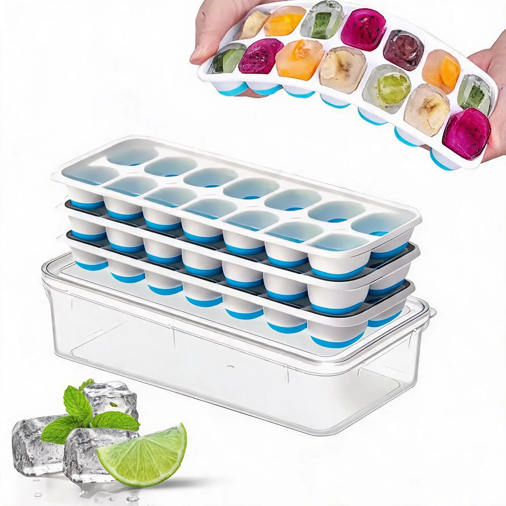 Stackable Ice Cube Tray Set 3 Pack With Lid And Storage Bin Silicone Bottom Freezer Mold With Ic - Automotive LED Light