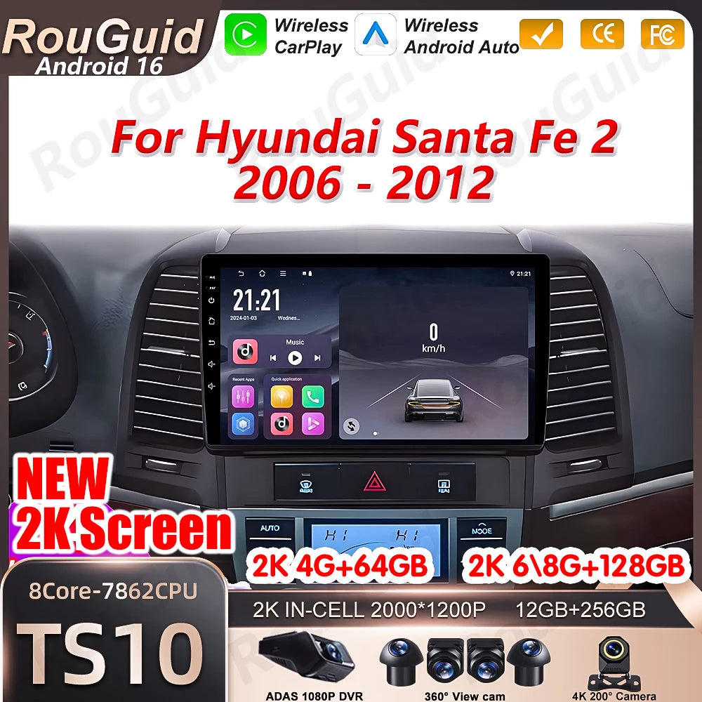 Android 16 Carplay For Hyundai Santa Fe 2 2006 2007 2008 - 2012 Auto BT Car Radio Multimed | AUTOKITSHOP
