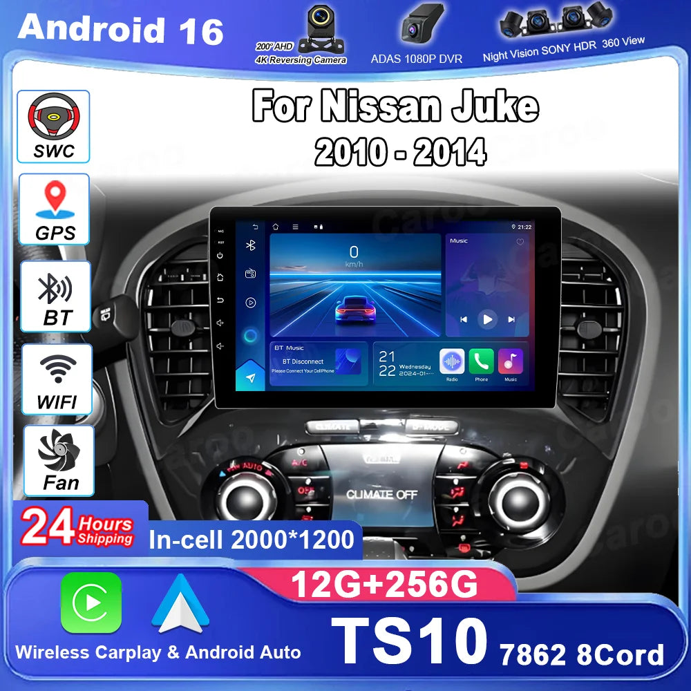 Android 16 For Nissan Juke 2010 - 2014 Carplay Auto 4G+WIFI GPS Car Radio Navigation Multi