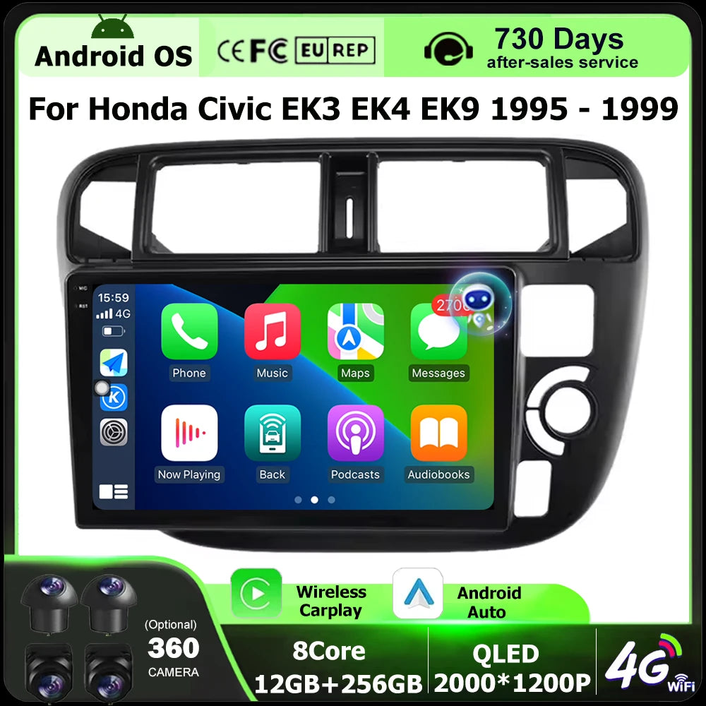 Android 16 Auto For Honda Civic EK3 EK4 EK9 1995 - 1999 Car Radio Multimedia Video Player