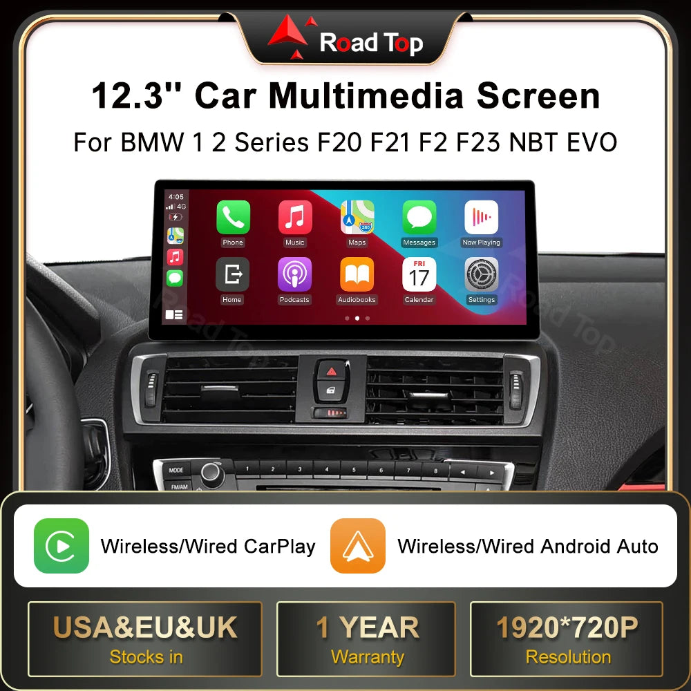 EU 12.3 For BMW Series 1 2 F20 F21 F22 F45 2012-2019 NBT EVO Wireless CarPlay RoadTop Ultr