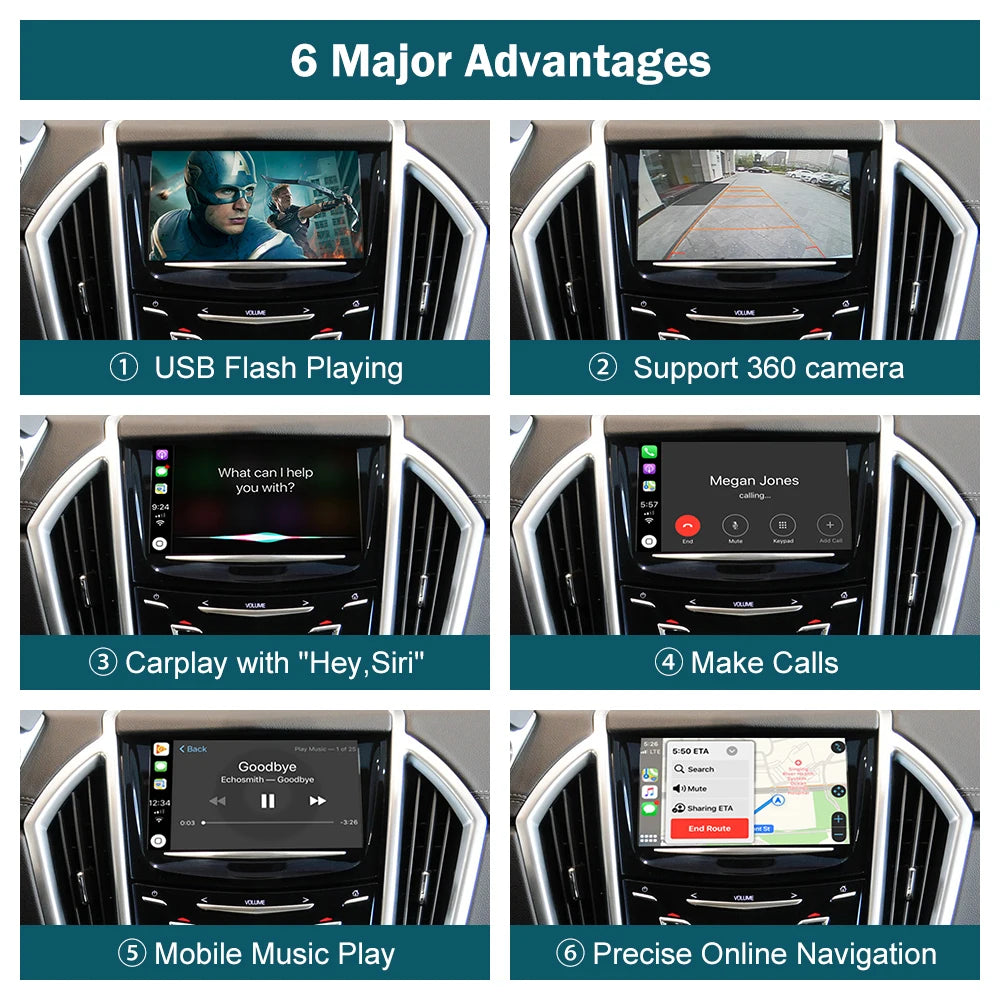 AUTOABC Wireless CarPlay Android Auto for Cadillac SRX 2013-2017 XT5 XTS ATS CTS 8" screen