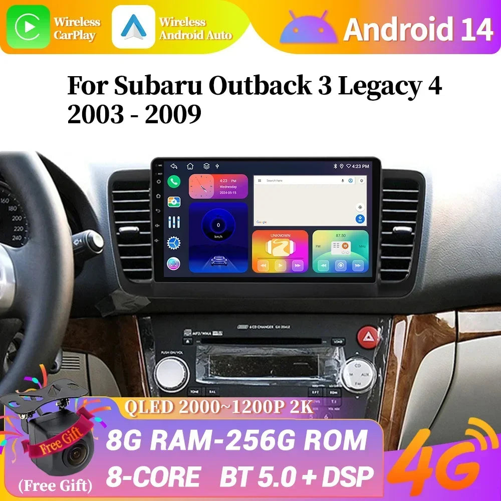 For Subaru Outback 3 Legacy 4 2003-2009 Car Radio Wireless Android 14 Multimedia Navigatio