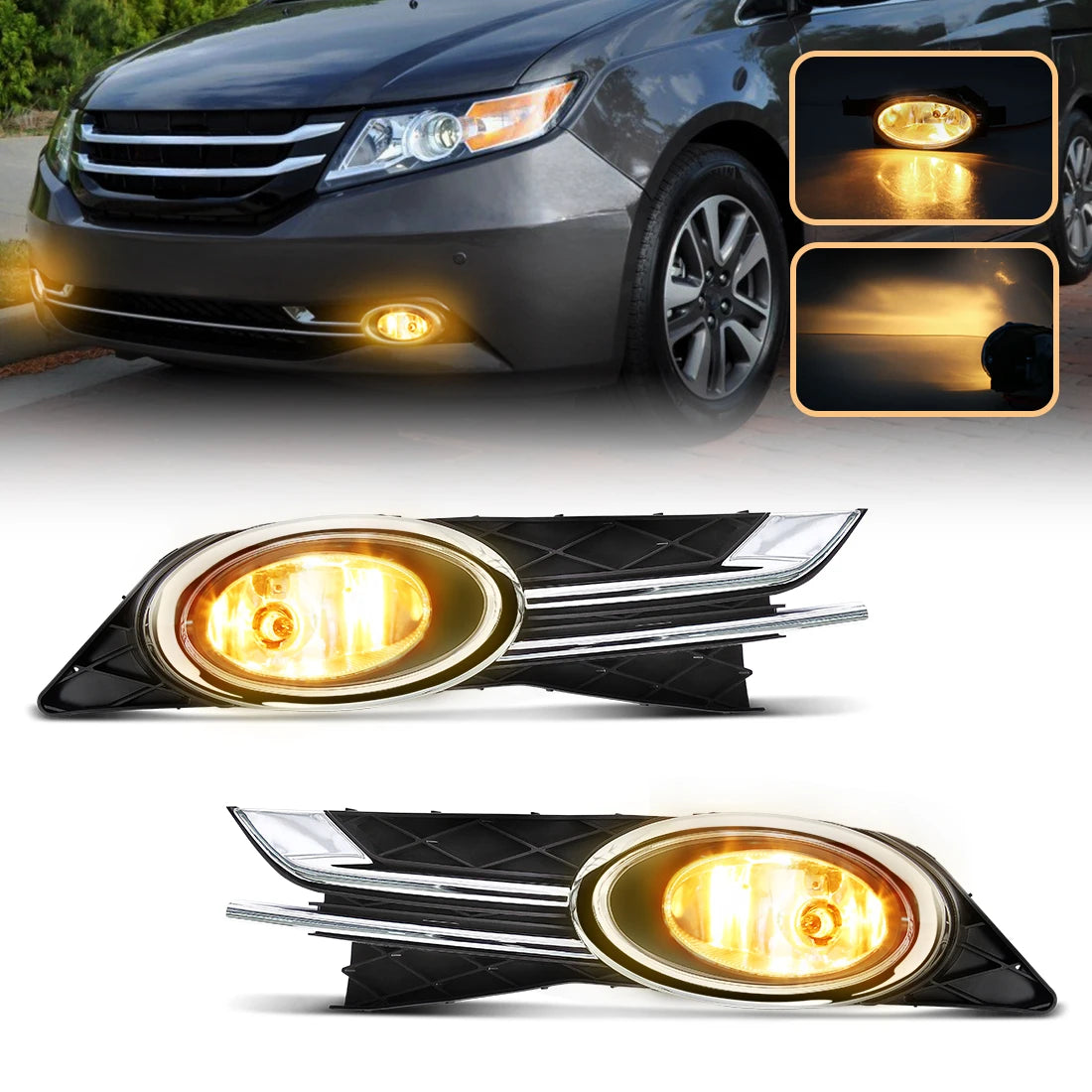 For Honda Odyssey 2014 2015 Fog Lamp Halogen Bumper Driving Daylight DRL Lights Chrome Tri | AUTOKITSHOP