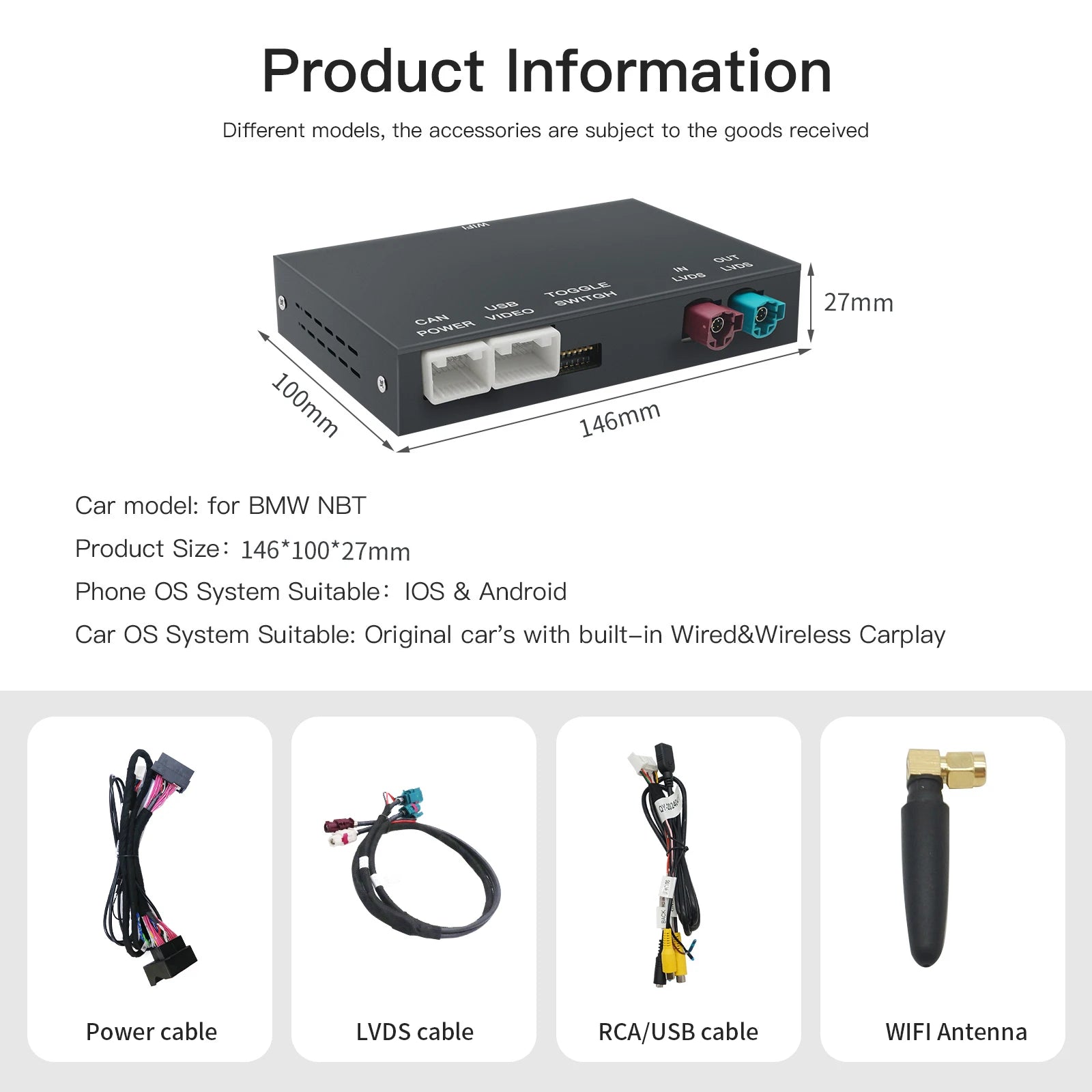 Wireless CarPlay & Android Auto Mirror Link Functions Decoder For BMW X3 F25 G01 NBT/CIC S