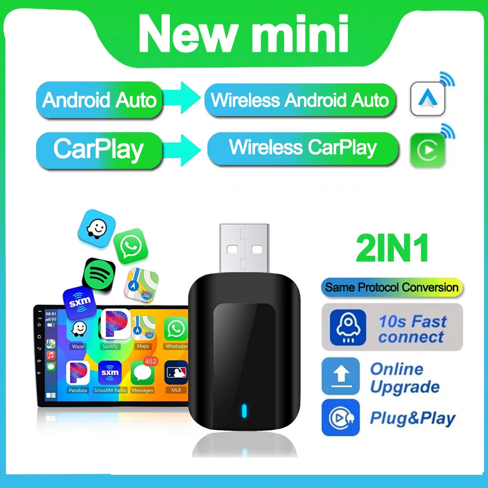 Wireless Carplay Adapter Android Smart Dongle 2in1 For Toyota Mazda Nissan Camry Suzuki Su