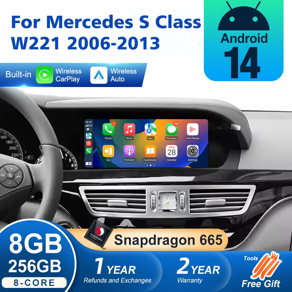 For Mercedes Benz S Class W221 2006-2013 256G Wireless CarPlay Android Auto GPS Car Multim