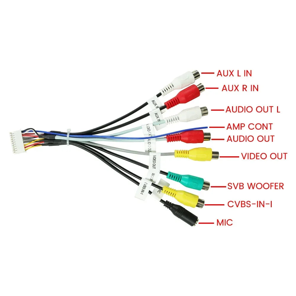 20 Pin RCA Socket CVBS Aux in Subwoofer Amp Control Wire Fan 12V Power Jack Mic Harness fo | AUTOKITSHOP