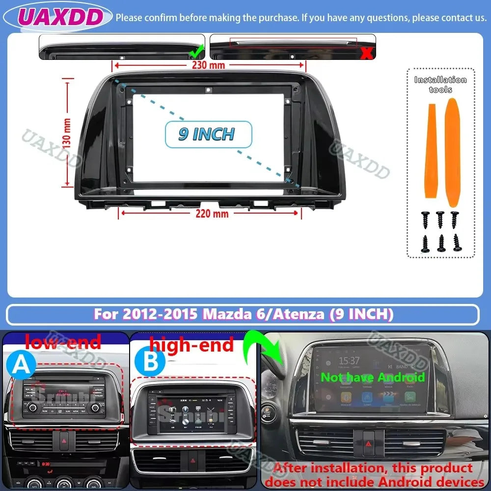 2 Din Car Android FOR 2012-2016 Mazda 6 Atenza CX-5 9 10.1inch frame Kit panel cable adapt