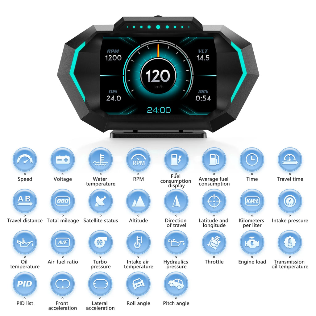 AD Digital Car LCD HUD GPS OBD2 Head Up Display Slope Meter Speed Alarm KM/H MPH Speedometer Tac - Automotive LED Light
