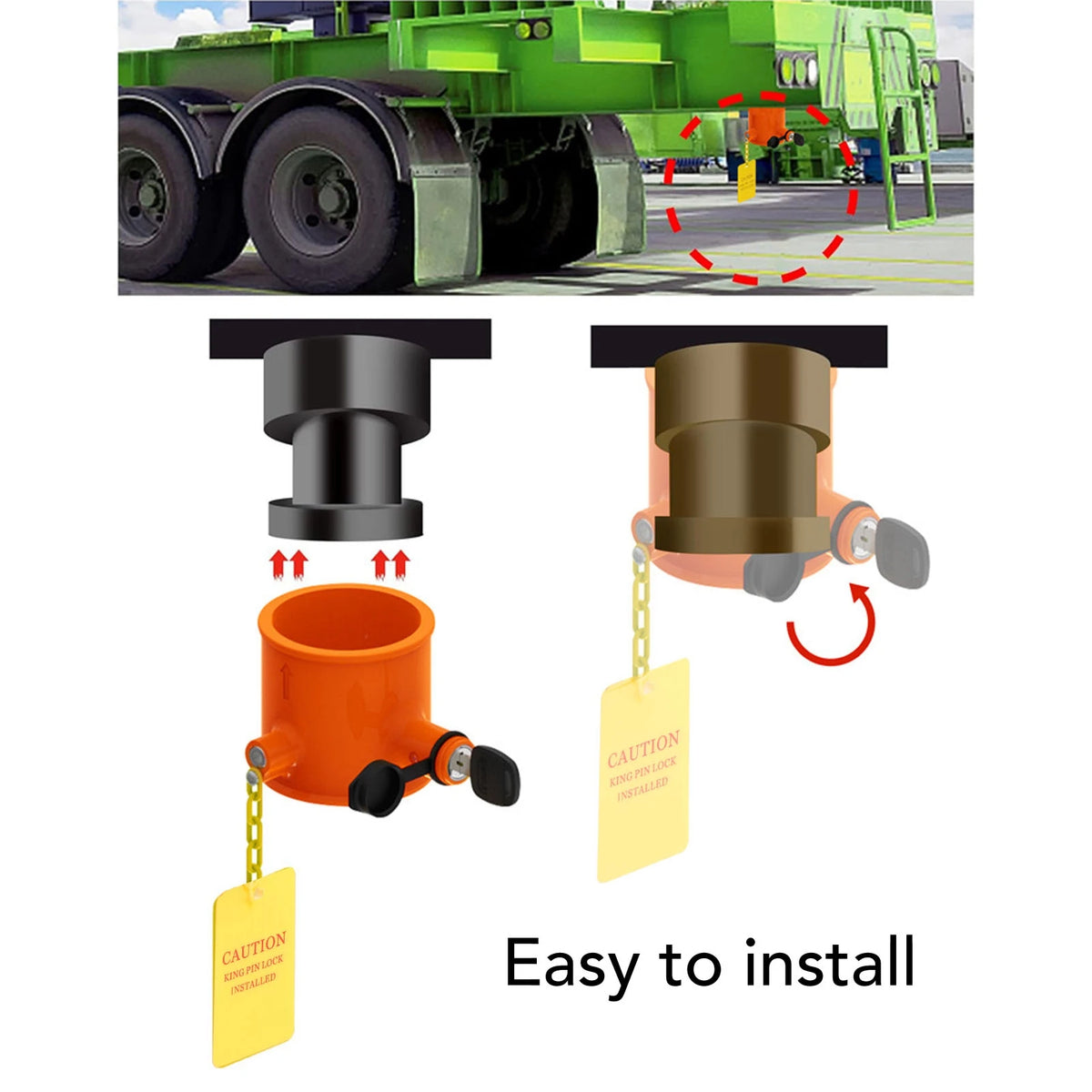 Trailer 5th Wheel Pin Lock 74mm Aluminum Alloy Warning Tag Anti Theft Fifth Wheel Hitch Lock for - Automotive LED Light