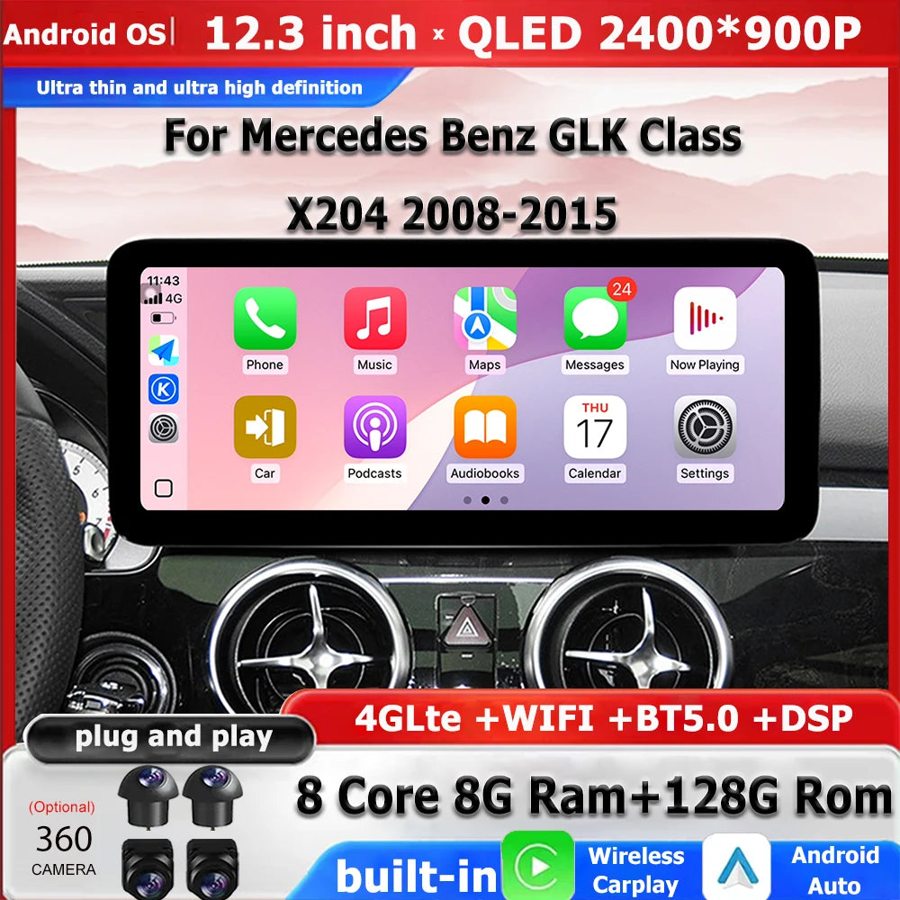 Android Auto Carplay For Mercedes Benz GLK Class X204 2008-2015 Car Radio Multimedia Playe