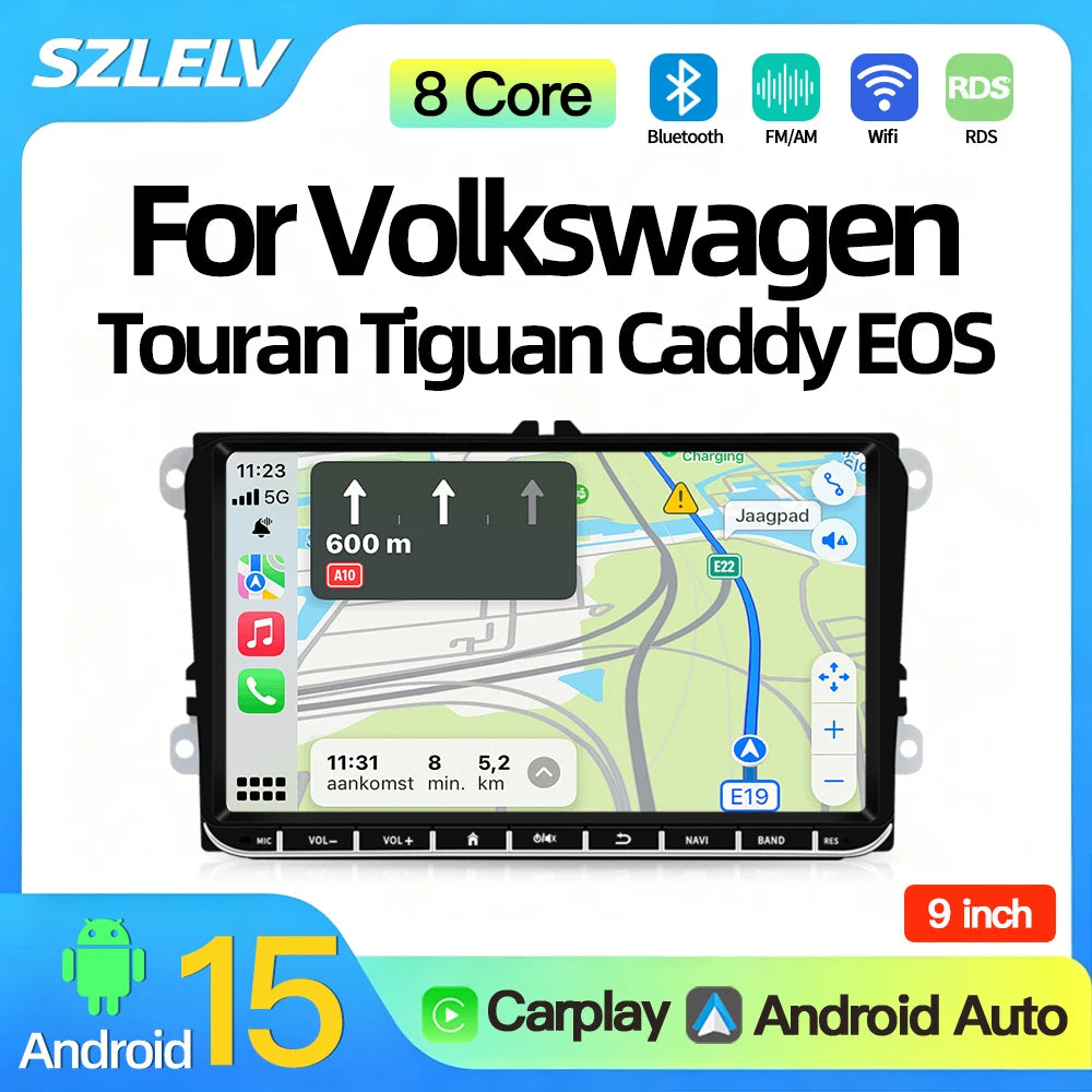SZLELV Car Radio Android 15 Auto For VW Golf 5 6 Touran Tiguan Caddy EOS Multimedia Carpla