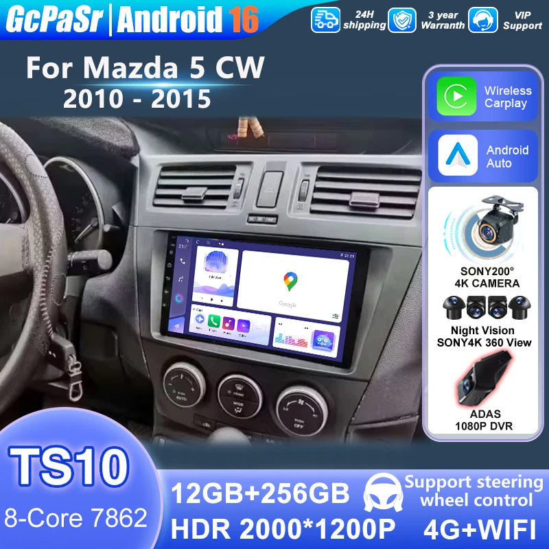 For Mazda 5 CW 2010 2011 - 2015 Android auto Screen Car Stereo Radio Multimedia Video Play