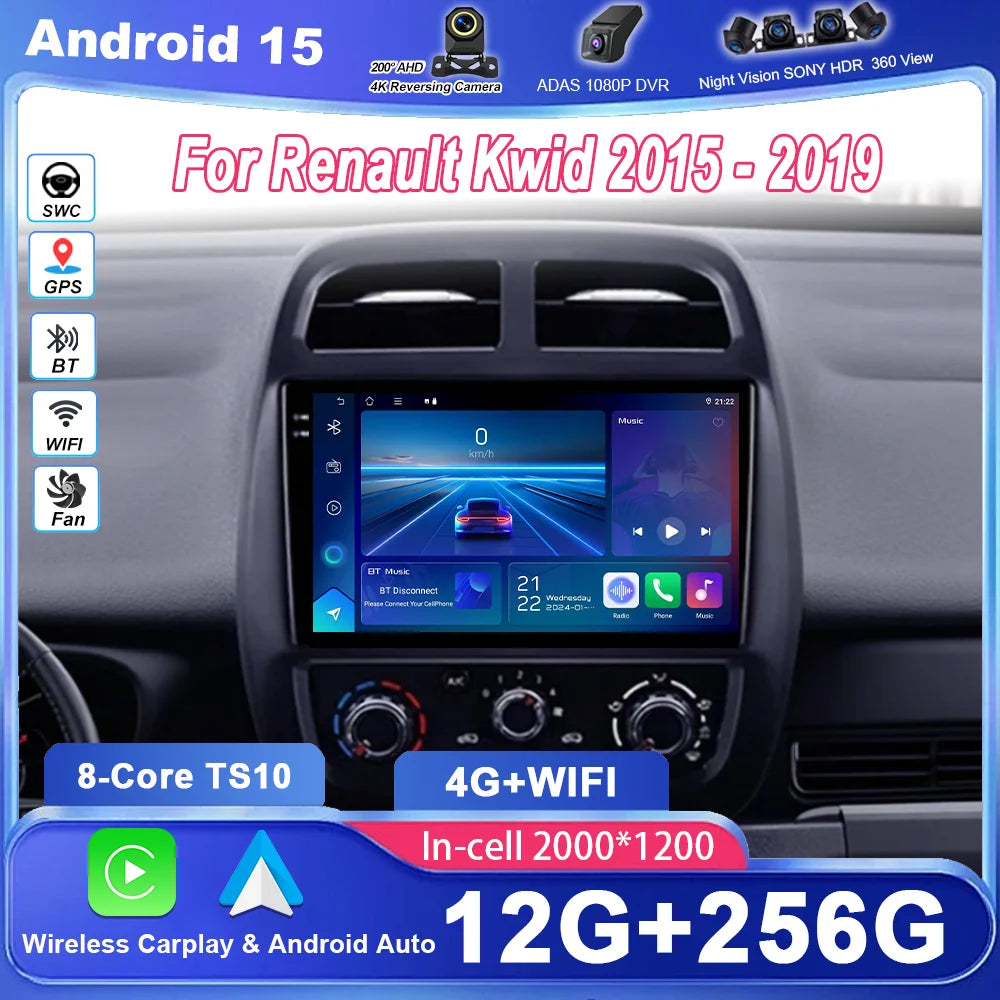 Car Android 15 Radio Stereo For Renault Kwid 2015 -2019 Auto Multimedia Player GPS Navigat
