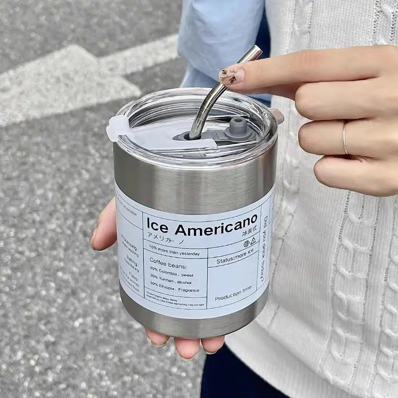 Stainless Steel Water Cup Travel Coffee Mug Reusable Double Wall Vacuum Insulated with Straw Per - Automotive LED Light