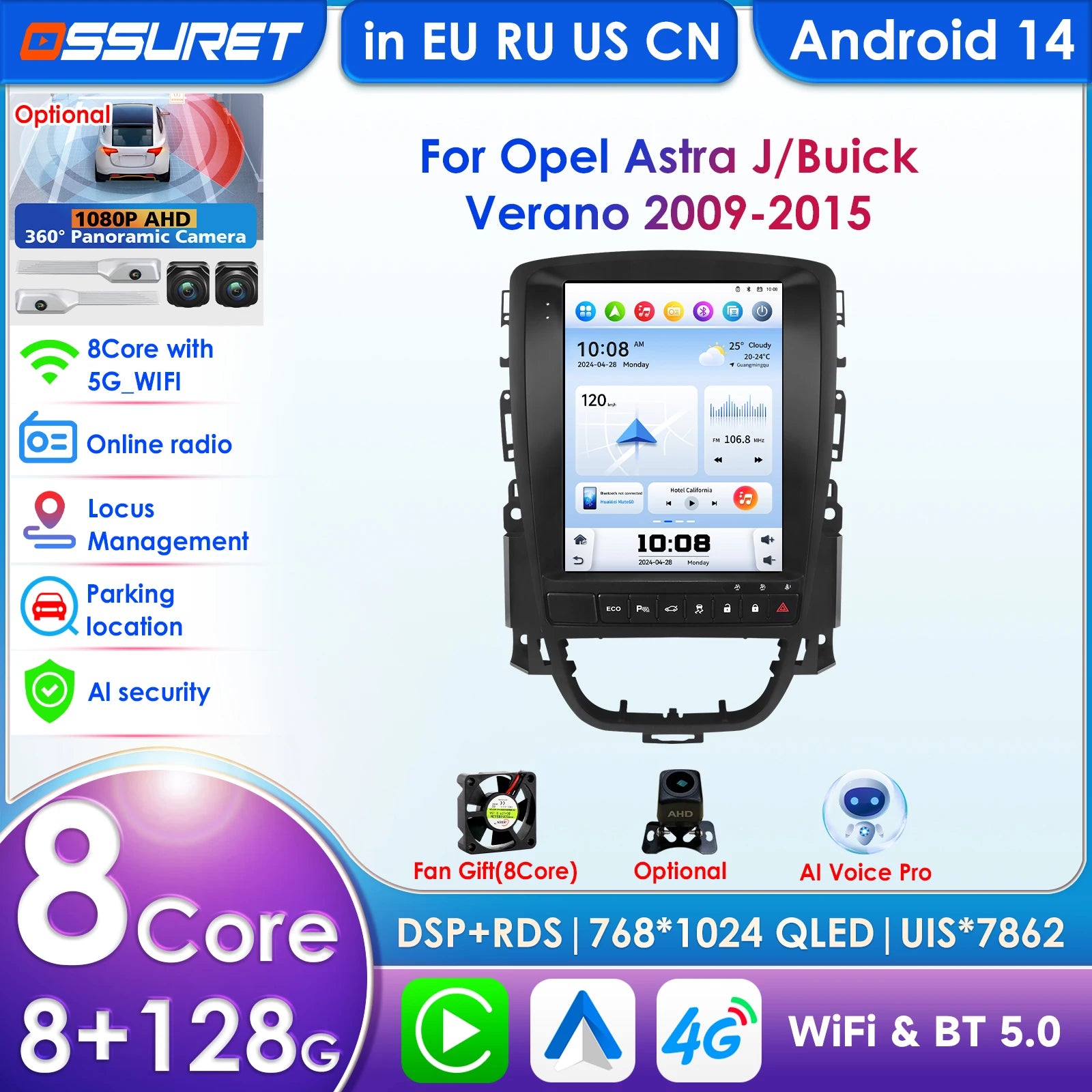 9.7" Wireless Android Auto Carplay Car Radio GPS for Opel Astra J Vauxhall Buick Verano 2009-2013 - WiFi Multimedia Navi