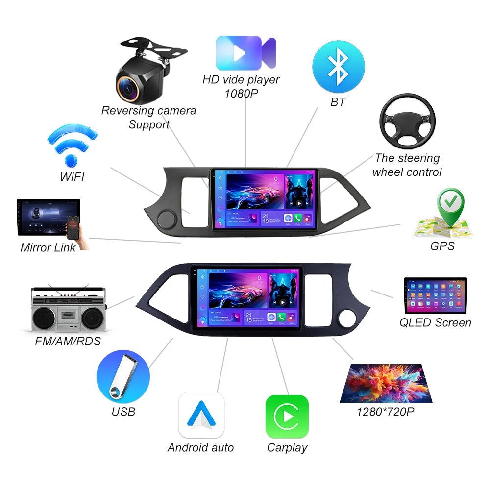 For Kia Picanto Morning 2 2011 2012 2013 2014 2015 2016 Android 16 Carplay Car Radio Multi | AUTOKITSHOP