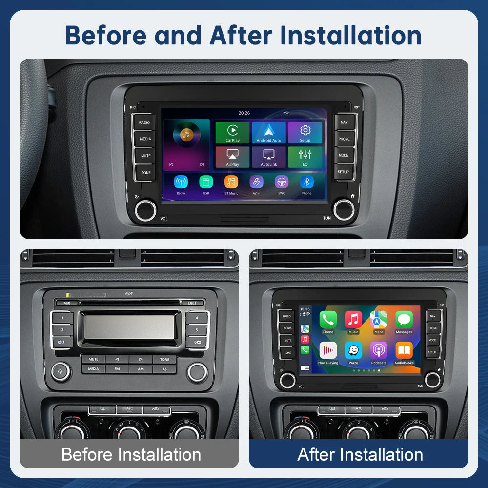 Road Top 7" HD Car Radio Wireless CarPlay Android Auto Stereo Audio For Volkswagen/Seat/Sk | AUTOKITSHOP