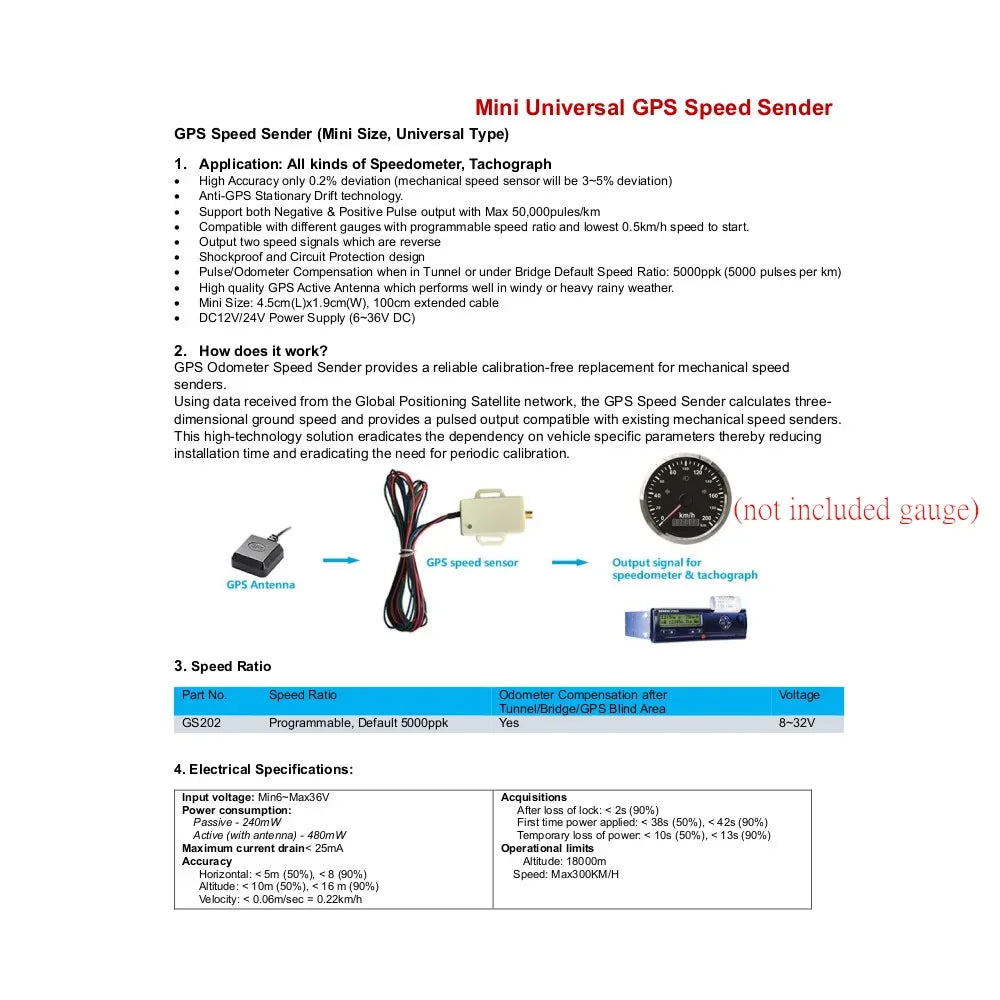 HD Mini Universal Speedometer Sensor Speed Sender Adapter Kit GPS Antenna(Optional) Speedometer  - Automotive LED Light