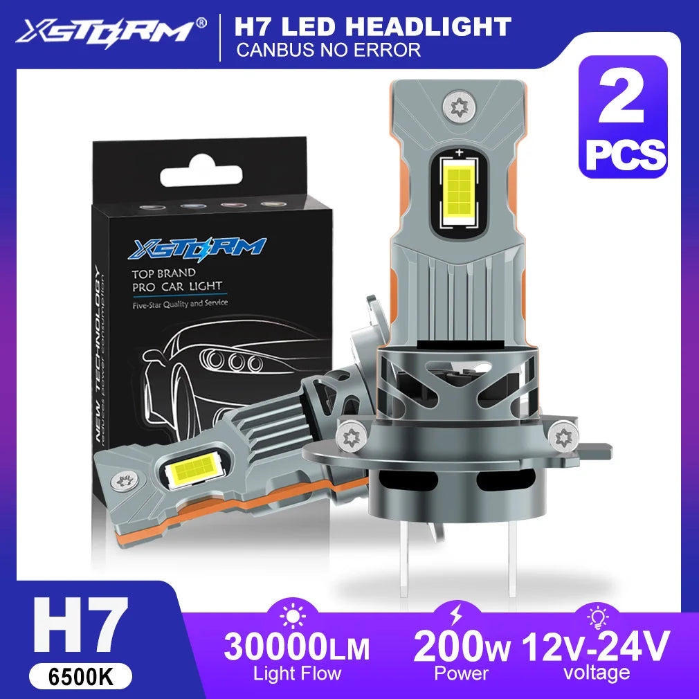 XSTORM 30000LM 200W H7 LED Headlight H11 H1 H3 Light Bulbs for Car H4 LED Canbus With Fan Turbo Lights 6500K Headlamp 12V-24V