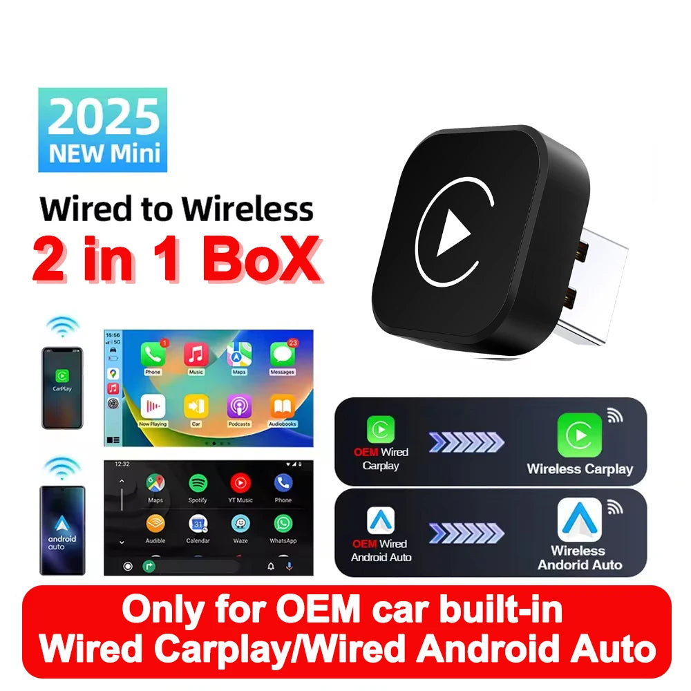 Ultra Mini 2in1 Wireless CarPlay Adapter Wireless Android Auto AI Smart Box Intelligent Sy