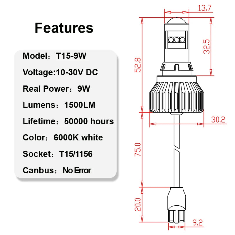 2pcs Brightest 1156 BA15S P21W T15 W16W LED Bulb 9W 1500Lm 3030SMD Car LED Backup Light Auto Reverse Lamp 12V 24V Canbus