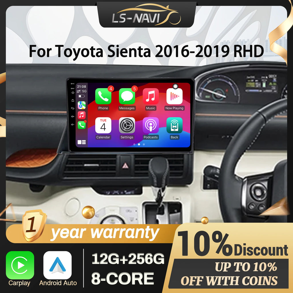Android 14 Car Radio For Toyota Sienta 2016-2019 Right Hand Drive Wireless Bluetooth Carpl