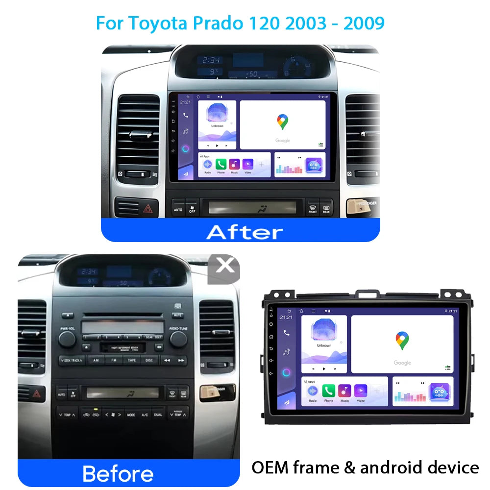 Android 15 Car Radio Carplay For Toyota LAND CRUISER Prado 120 2003 - 2009 Head Unit 4G+WI