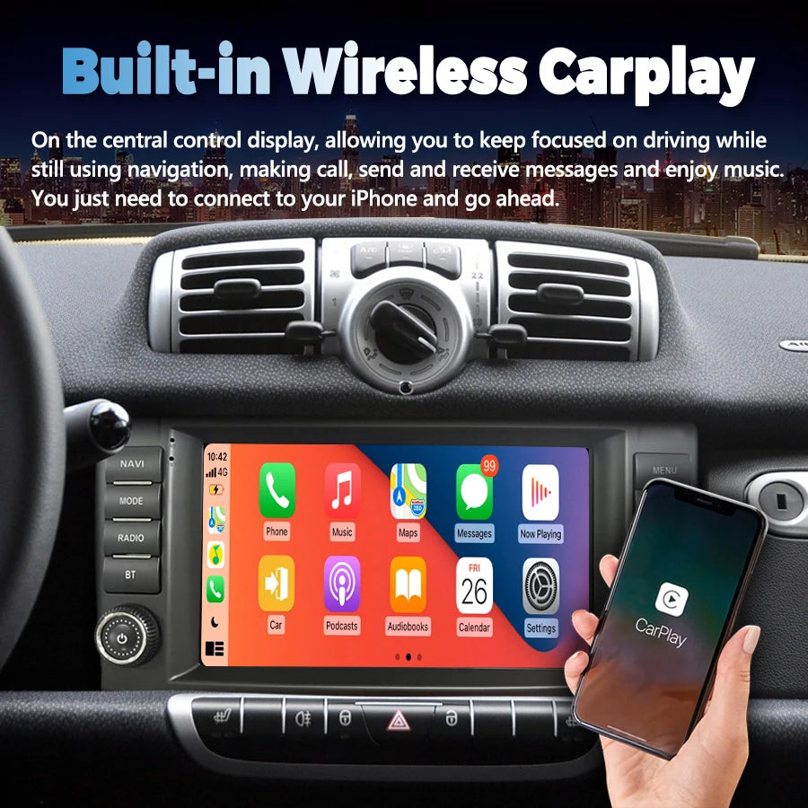 9inch Android Screen For Mercedes Benz Smart Fortwo 451 453 2011-2015 Wireless Carplay Car
