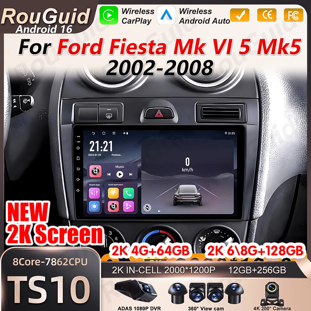 Android 16 Auto Car Radio For Ford Fiesta Mk VI 5 Mk5 2002- 2004 2005 2006 2007 2008 Navig | AUTOKITSHOP