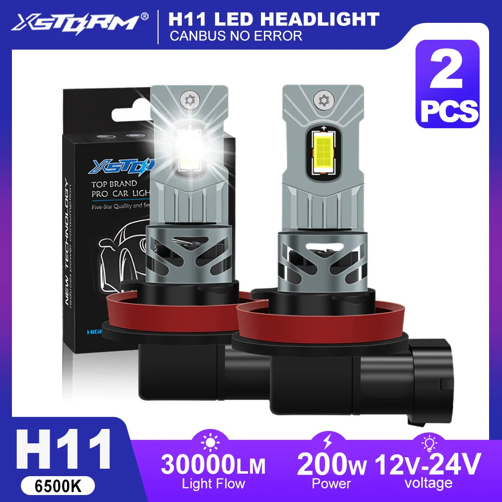 XSTORM 30000LM 200W H7 LED Headlight H11 H1 H3 Light Bulbs for Car H4 LED Canbus With Fan Turbo Lights 6500K Headlamp 12V-24V