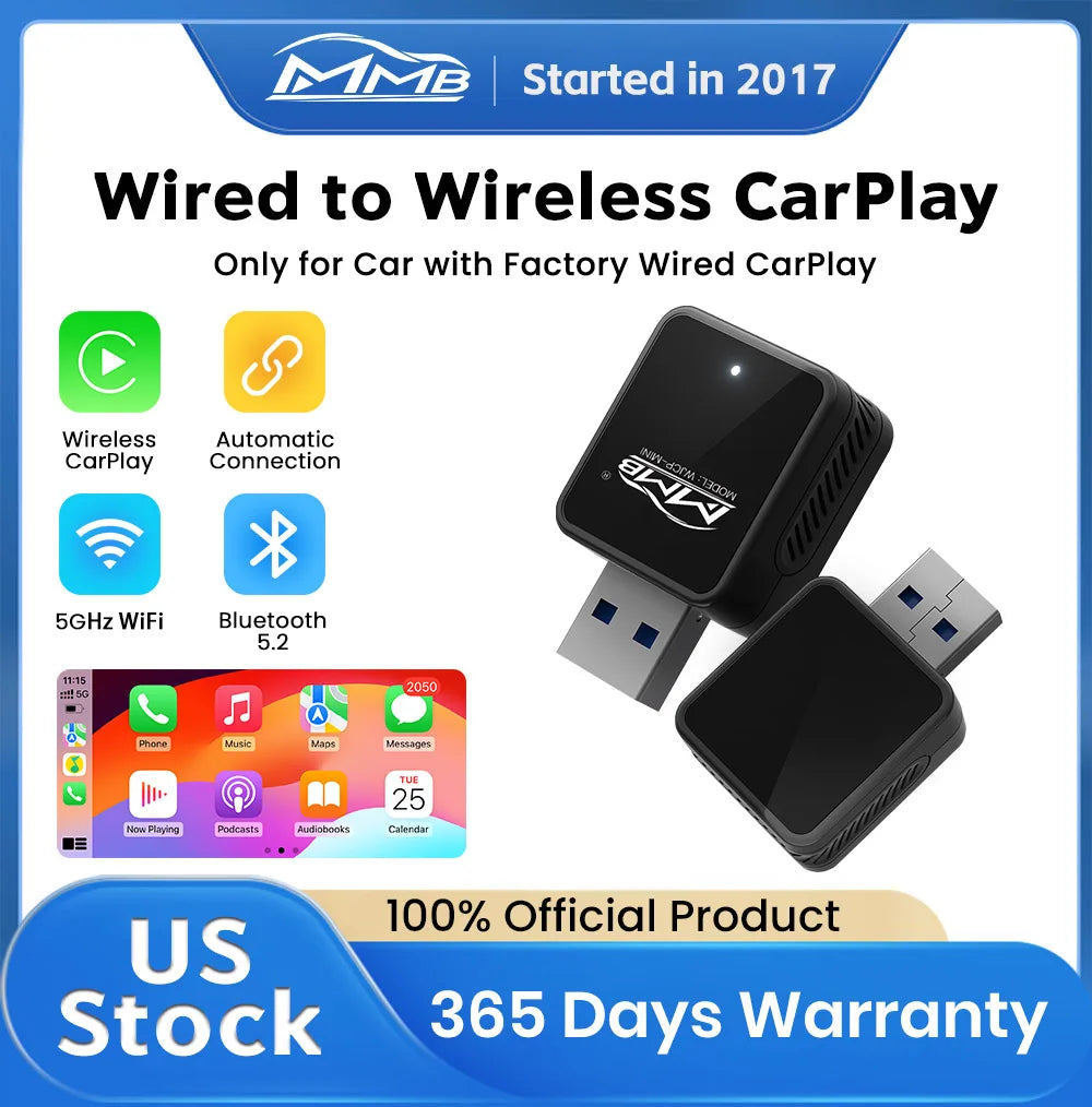 Mini Wireless CarPlay Adapter for Mercedes - Plug & Play Auto-Connect Wired to Wireless Dongle Universal