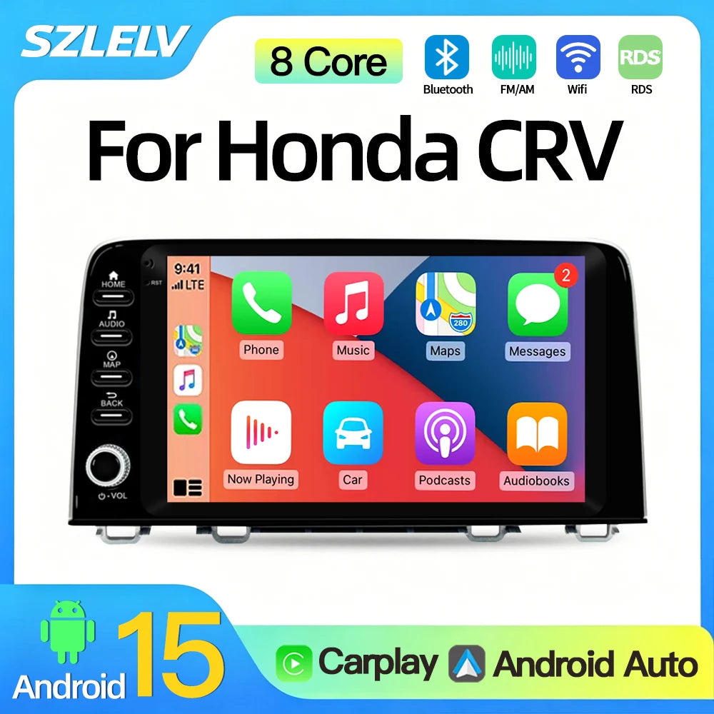 SZLELV Android 15 Car Radio Stereo For Honda CRV CR-V 5 RT RW 2017-2022 Carplay Auto Multi