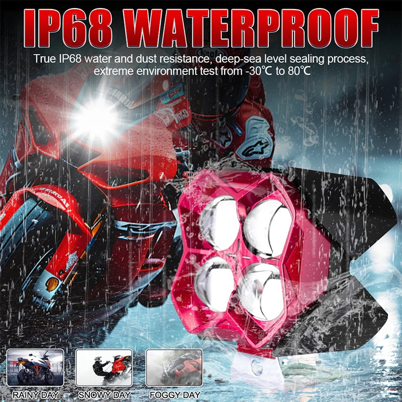 Motorcycle Spotlights 4 Eyes Lens 4300K 6000K 2.5 inch 4X4 Off Road LED Headlight 3 Modes