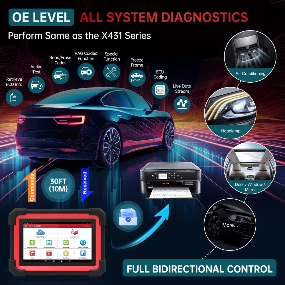 LAUNCH X431 CRP919E BT Car Diagnostic Tool Auto OBD2 Scanner with Active Test ECU Coding C