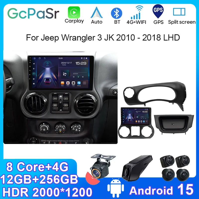 Android 15 WIFI 5G Car Radio For Jeep Wrangler 3 JK 2010-2018 LHD Auto Multimedia Carplay