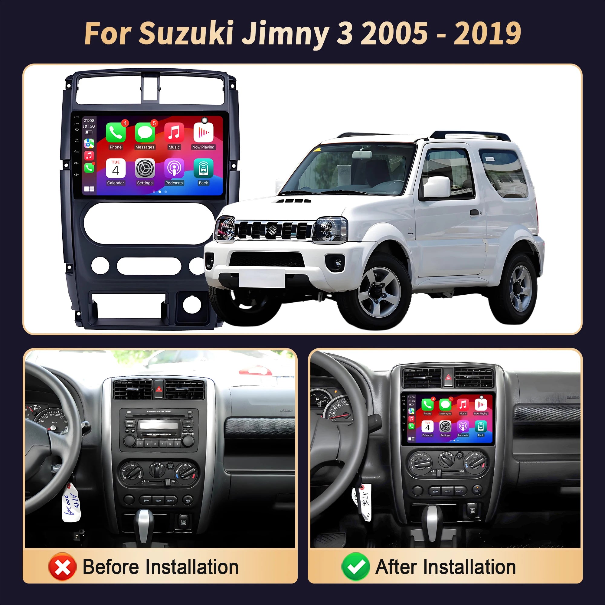 For Suzuki Jimny 3 2005-2019 Carplay Auto Radio Stereo Multimedia Navigation Screen Androi