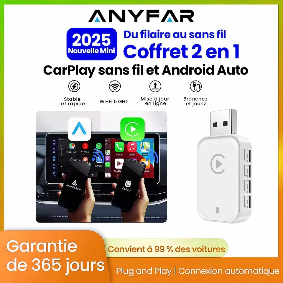 Wireless 2 in1 Carplay Adapter for iPhone Android Auto Wired to Wireless AI Box USB Connec | AUTOKITSHOP