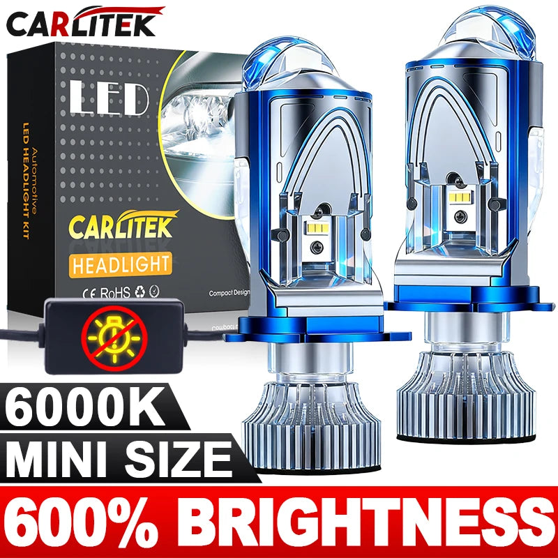 H4 LED Projector Lens Headlight Car LED Headlight Canbus 6000K Hi/Lo Beam Bulb with Turbo