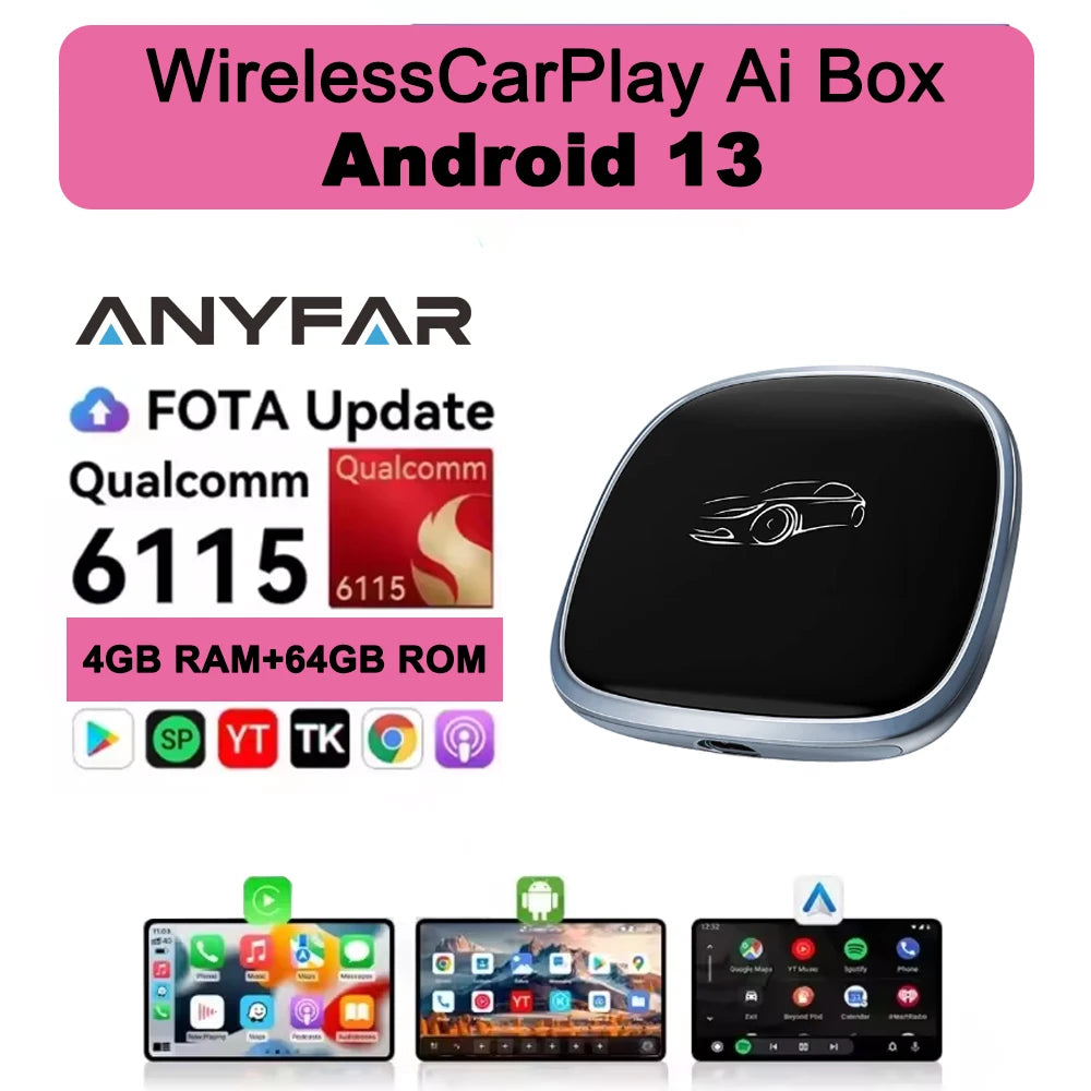 CarPlay Ai Box Android 13 QCM6115 8-Cores Wireless CarPlay Android Auto AI Adapter Magic B