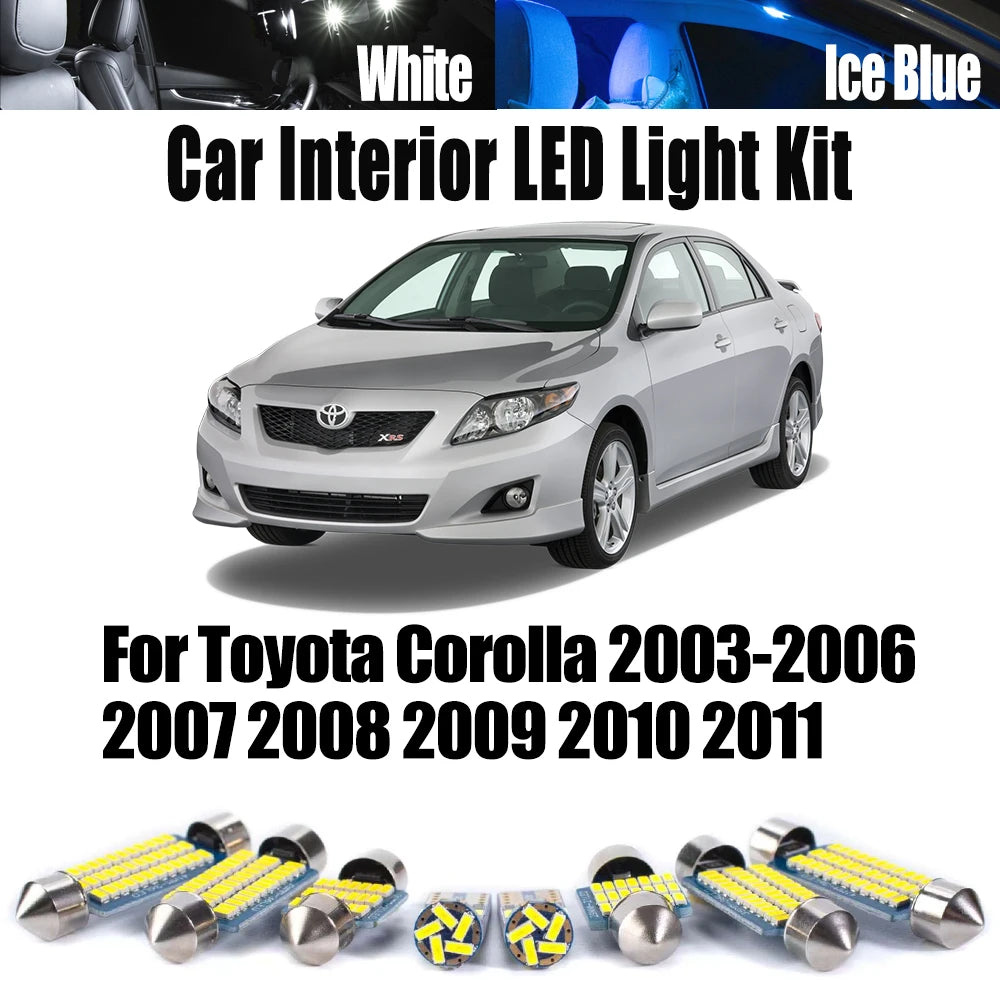 9-Piece LED Interior Light Kit for Toyota Corolla 2003-2007 - Canbus Dome Map Door Trunk Bulbs | AUTOKITSHOP